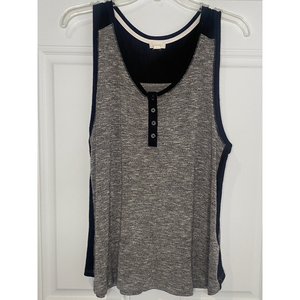 Layla Women's Large Black Pull Over Round Neck Top Buttons Casual Tank